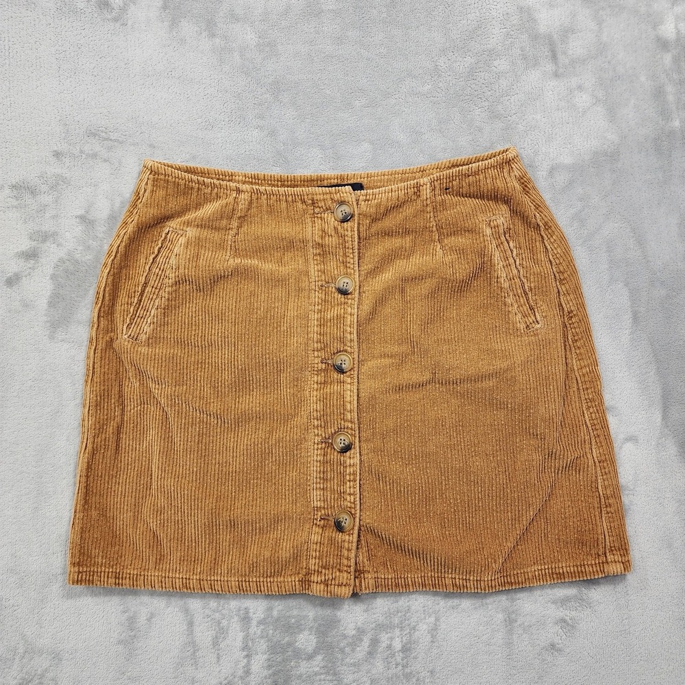 YMI Skirt Women 11/30 Juniors Brown Corduroy A-Line Button Front‎ Mini Pockets